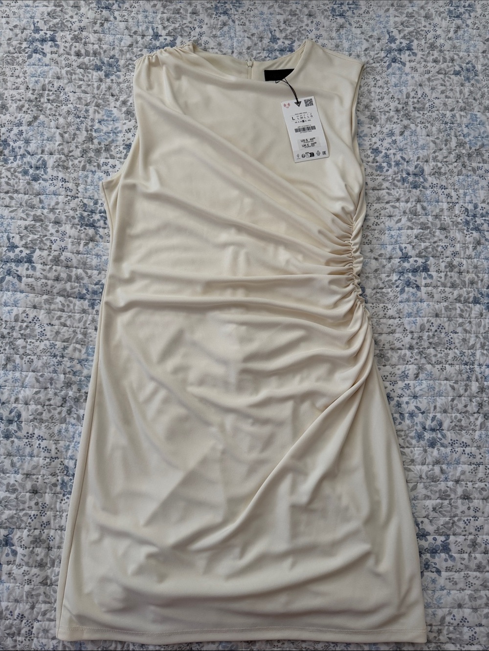 Zara Cream Sleeveless Ruched Mini Dress